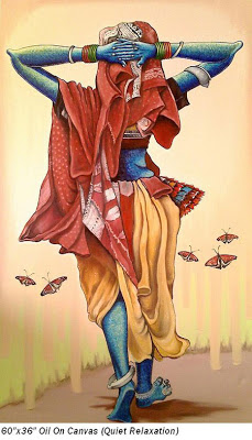 the colorfully dressed women of the Thakari tribe painting by Swapna Malvade