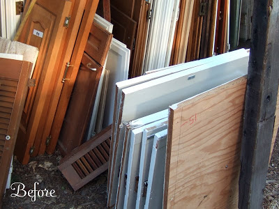 stash of cupboard doors at salvage yard