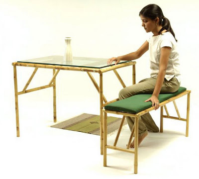 chairs and table made from bamboo