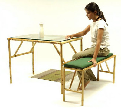 table and bench made from bamboo