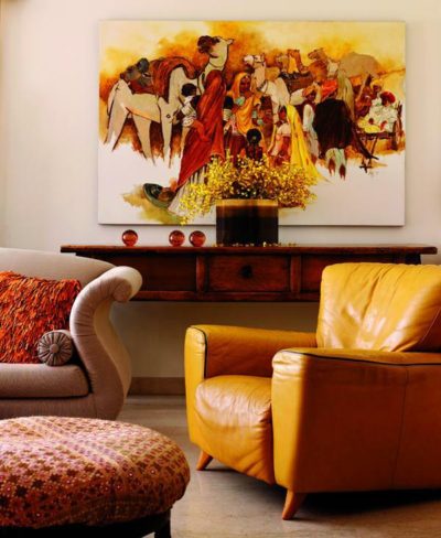 Desert Tone, Living room, Rajasthan, couches, red. yellow, Decorating Asia