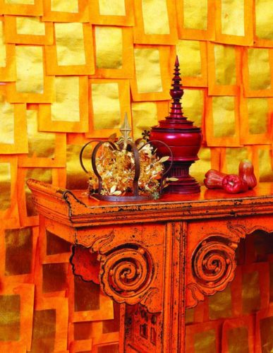 Orange, Altar table, crown, fruits, vintage, Decorating Asia