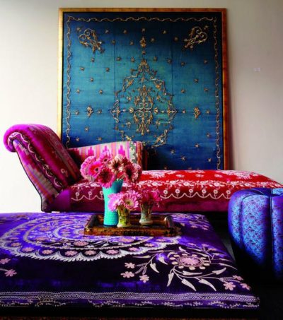 Low Couch, velvet, embroidery art, Middle East. Decorating Asia