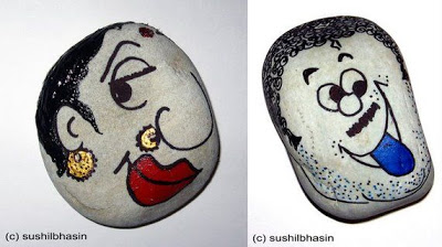 hand painted pebble cartoon by Sushil