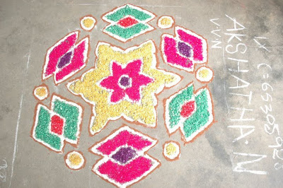 Colored salt is used in this rangoli