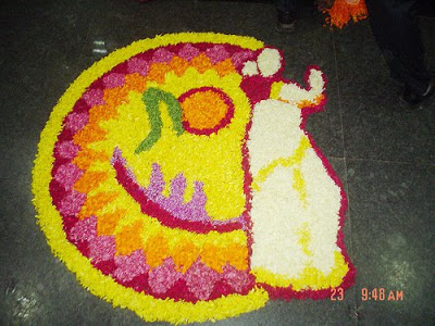 Traditional Kerala woman and boat race - Pookalams rangolis