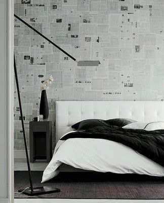 newspaper as wallpaper at bedroom