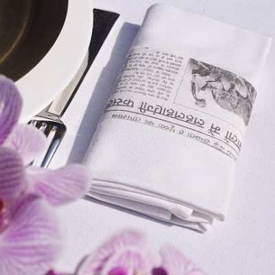 The table napkin idea - scanned the newspaper and printed it on canson paper