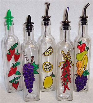 DIY recycled decor - handpainted bottles