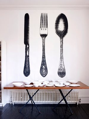 cutlery wall decor in dining room