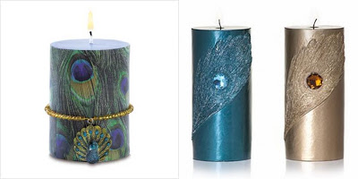 peacock feather design on candles