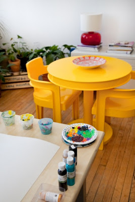 The yellow table and chairs are from antique store in Toronto