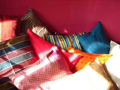 A pretty pile of cushions at the corner of the room | Bella's room in Canada | theKeybunch decor