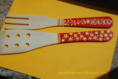 spray varnish only on the wooden spoons handles and let it dry for a couple of days