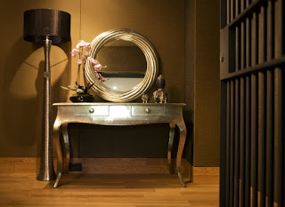 White Metal Victorian Dresser with circular white metal mirror at Varya shopping for Indian decor