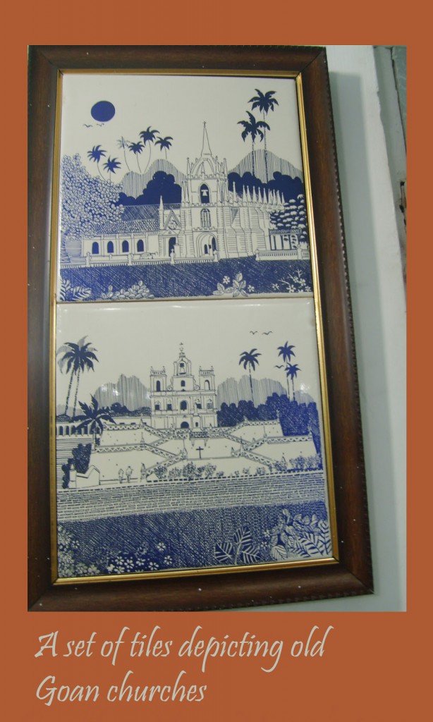 A set of tiles depicting old Goan churches