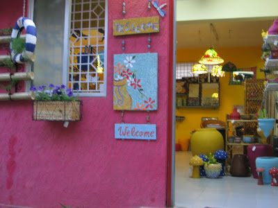quaint cottage with hot pink walls