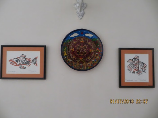 Mayan calendar (ceramic) flanked by Inuit paintings from Canada | Aparna's home tour in Bengaluru