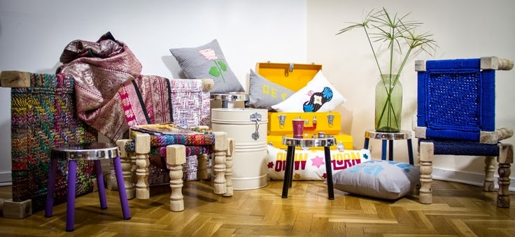 indian box, daybed, cushions, tin cans
