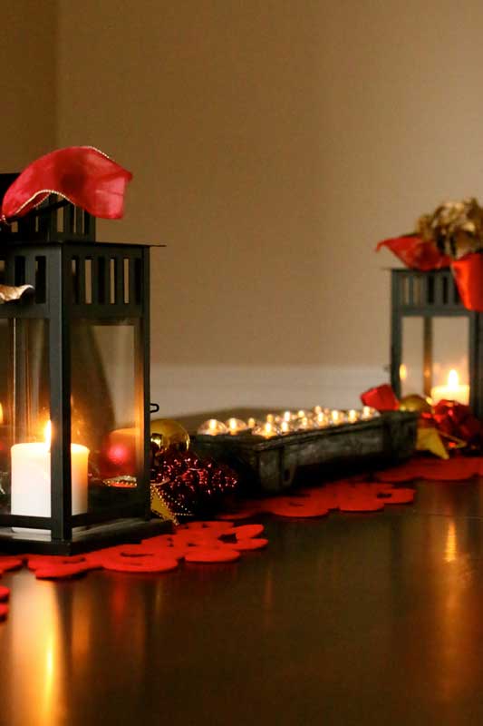 The centre piece is a candle holder repurposed from a mancala set | Meera and Vijay's Christmas home Decor