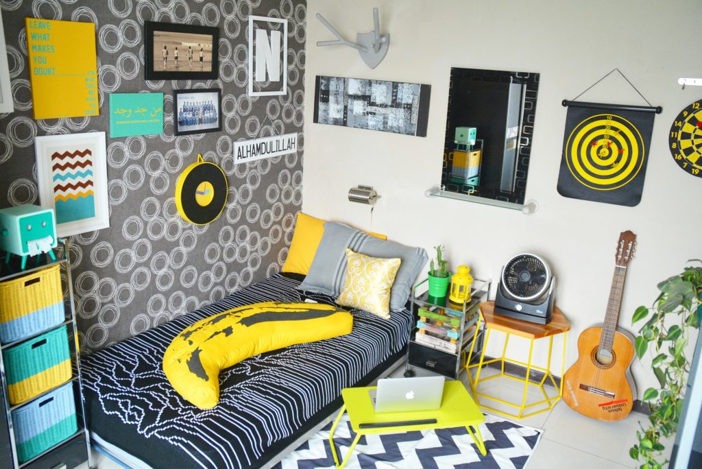 Windya's son's room is treated to a bit of monochrome to get a man cave ambience | Inda and Sony Sulaksono's Colorful Home tour
