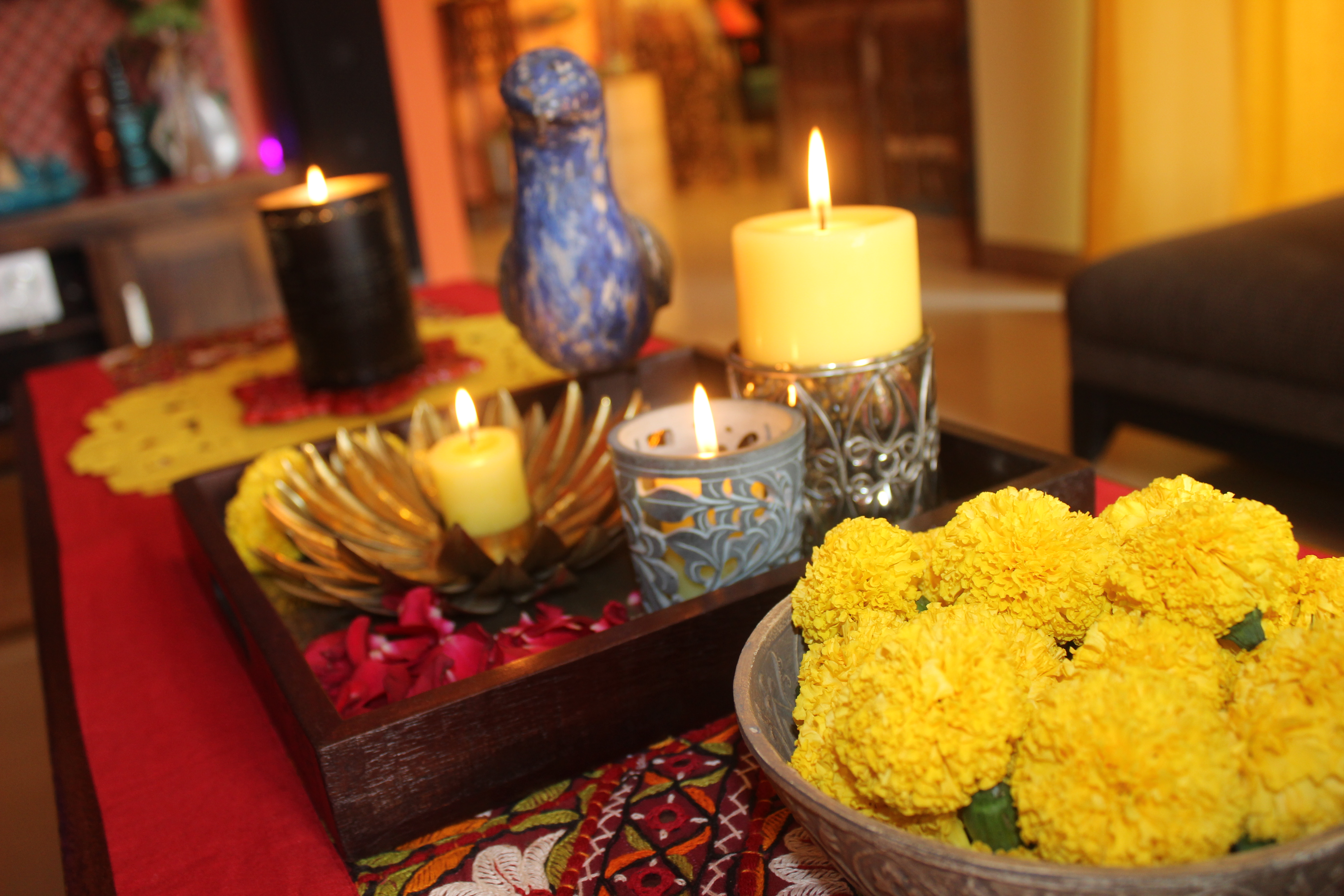 Living room table decor | Color and dramatic at Bembem's Pune Home