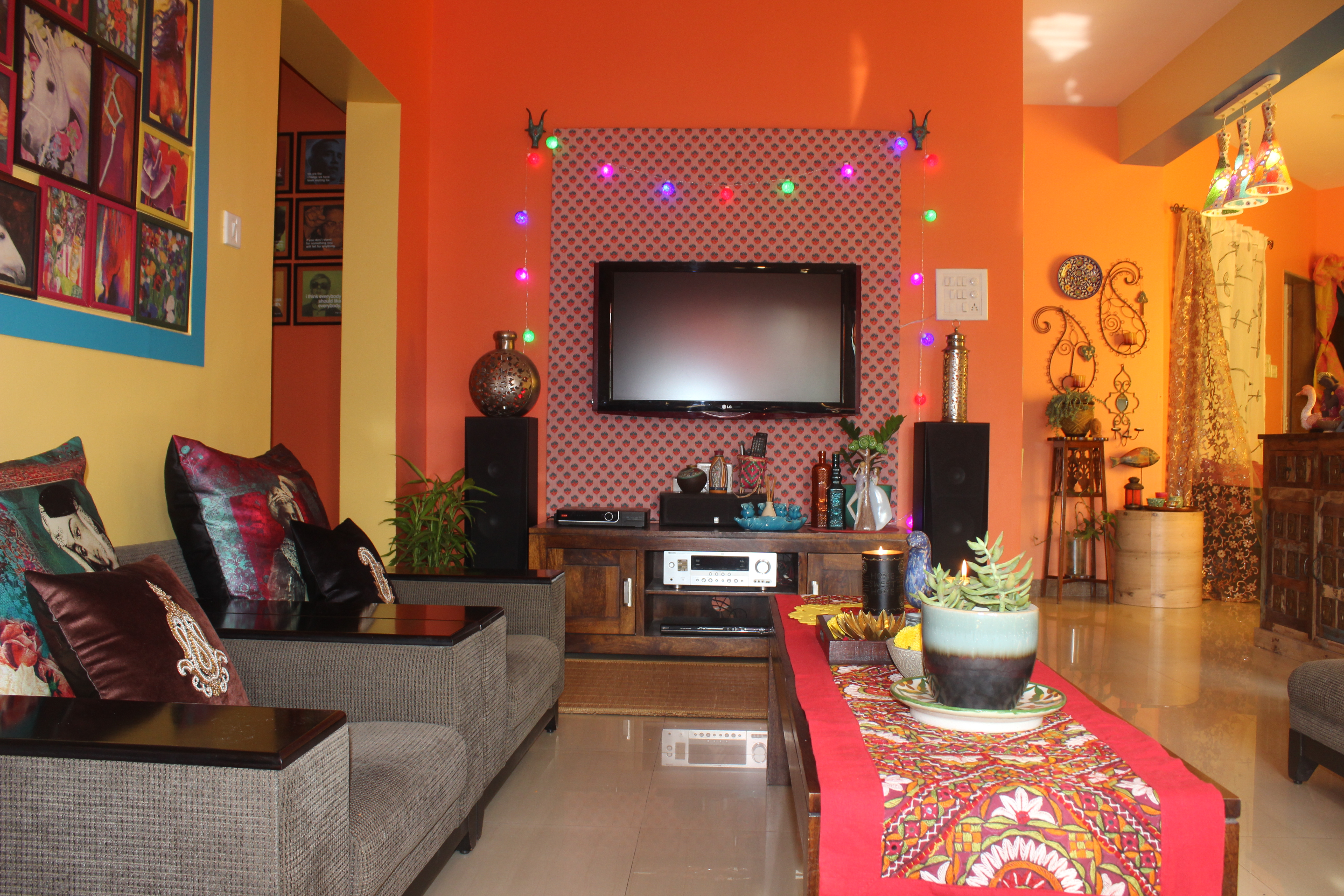 Colorful living room | Color and dramatic at Bembem's Pune Home