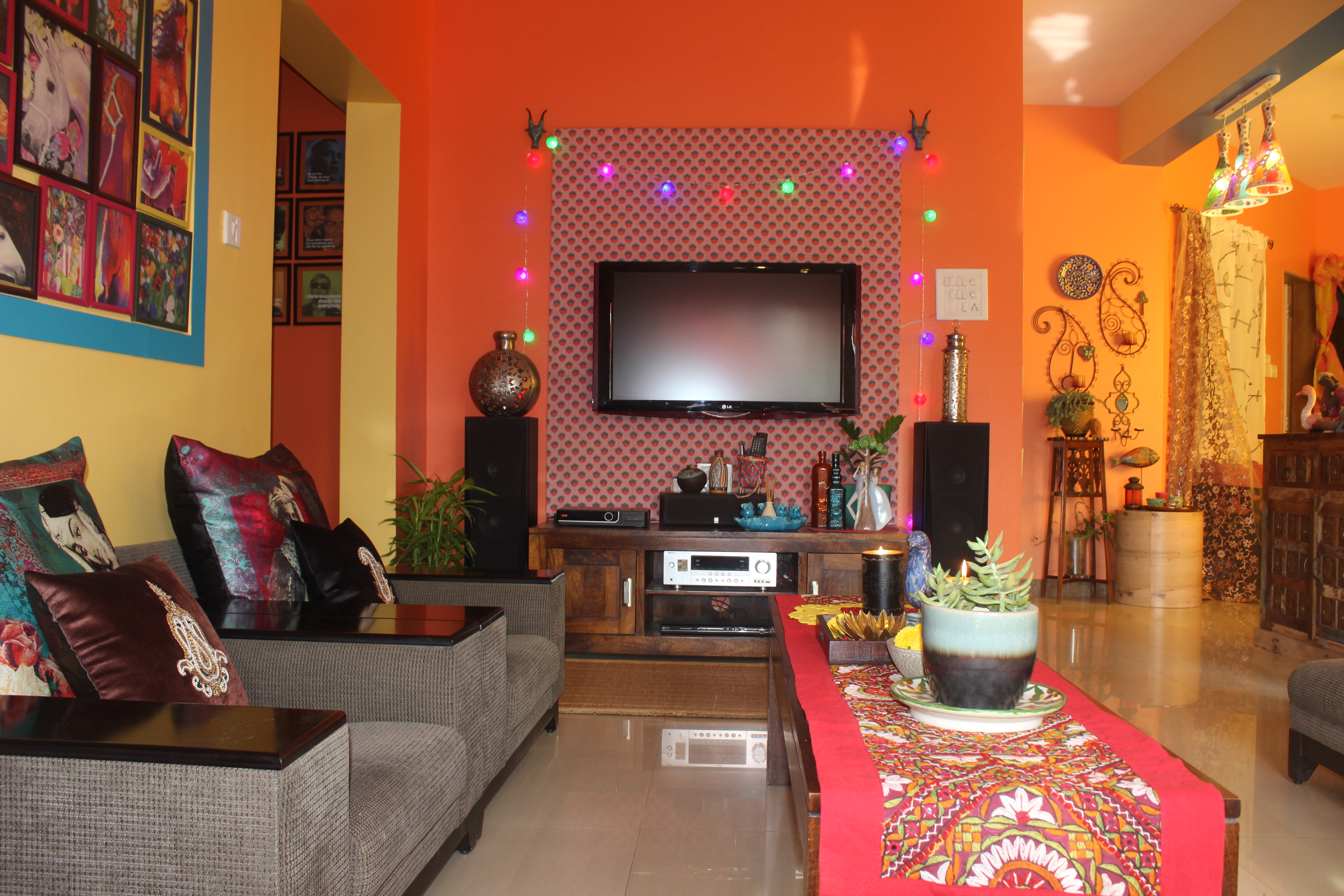 Colorful living room | Color and dramatic at Bembem's Pune Home