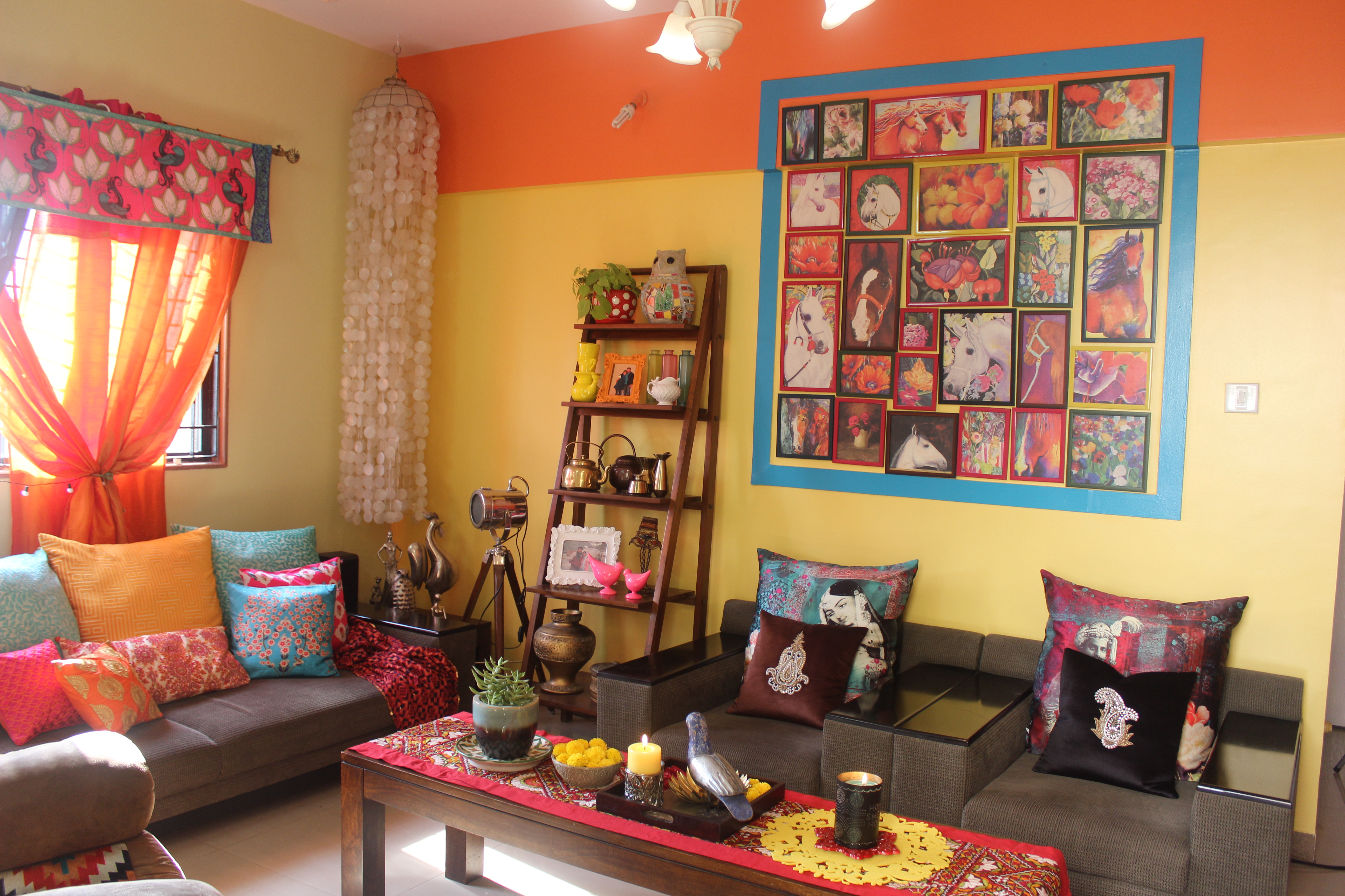 Colorful living room decor | Color and dramatic at Bembem's Pune Home