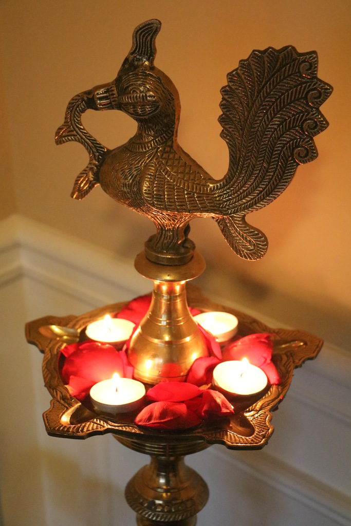 diwali festive decor - peacock standing diya