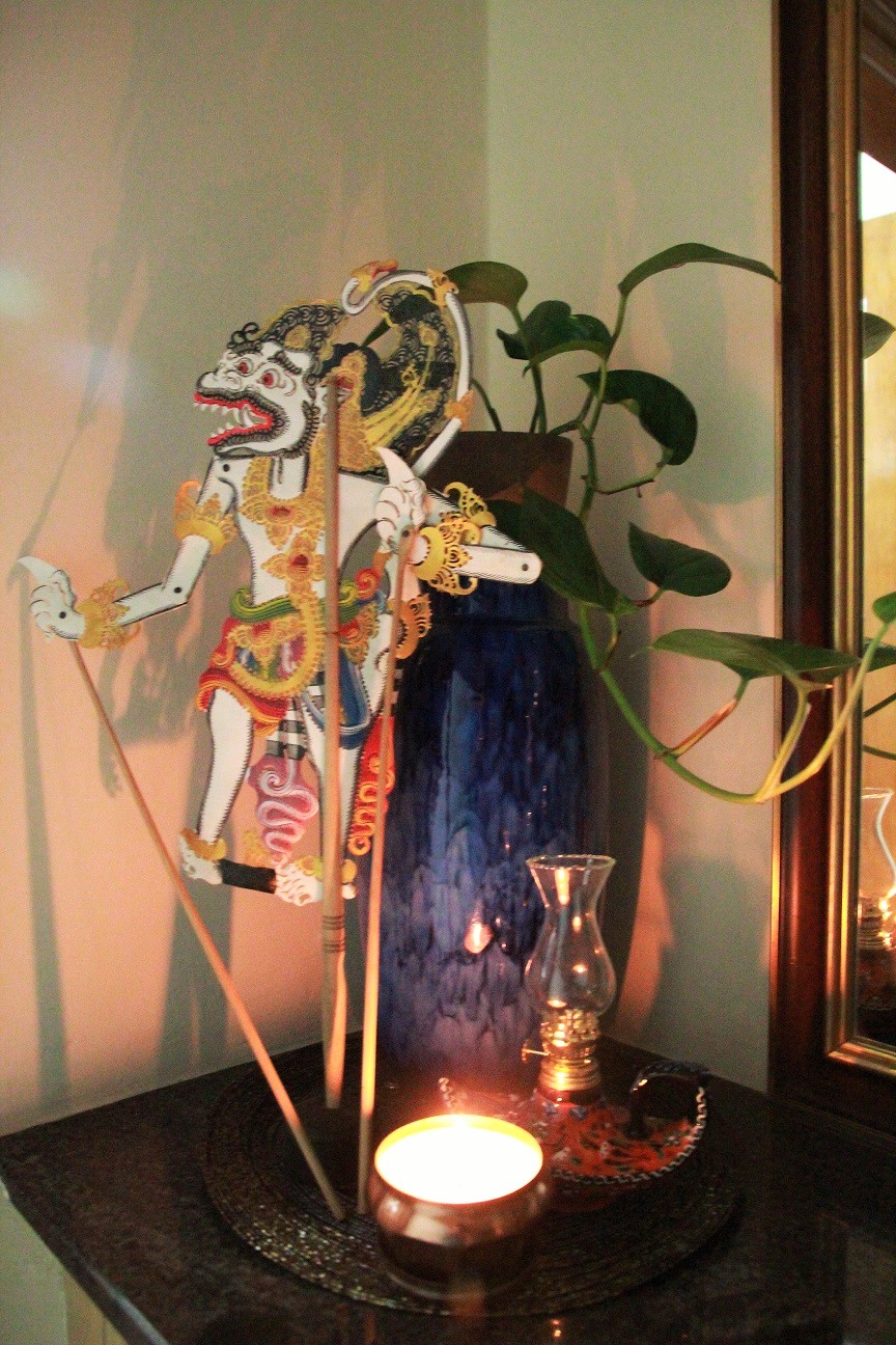 lotus theme - lord hanuman shadoe puppet from bali