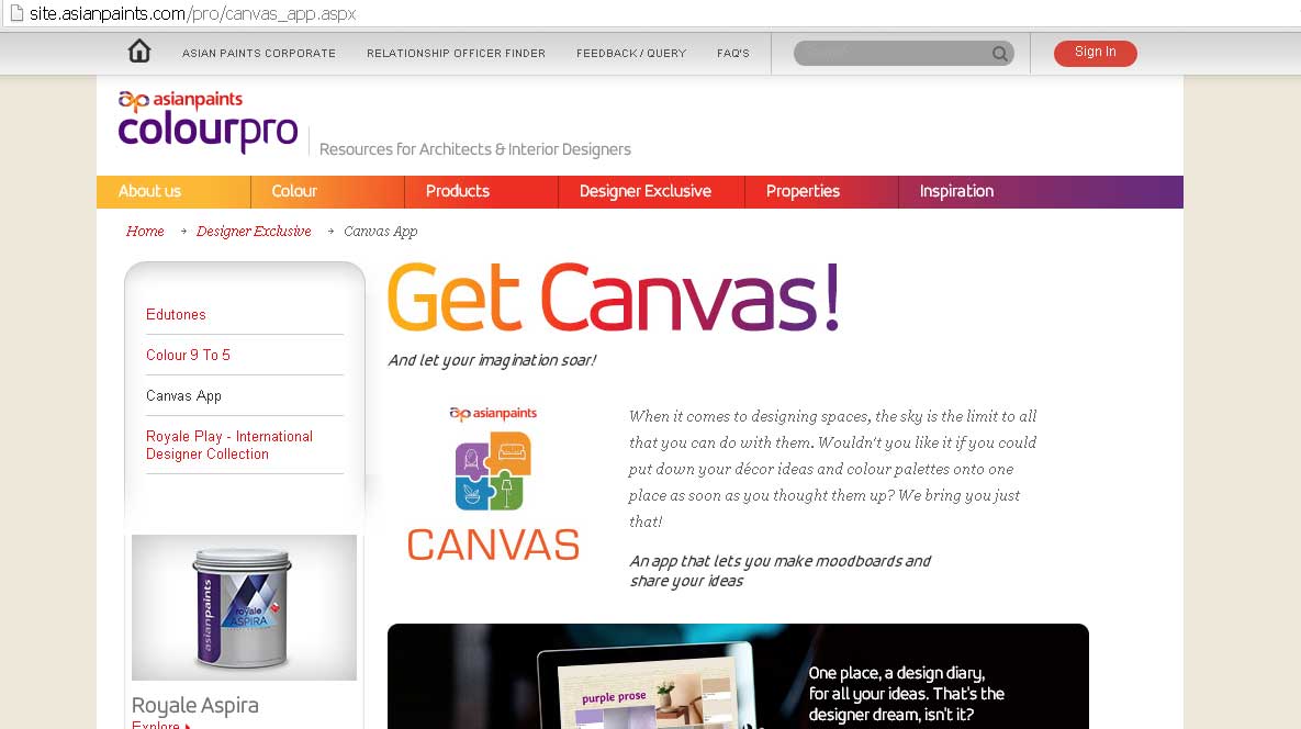 canvas app on the Asian Paints