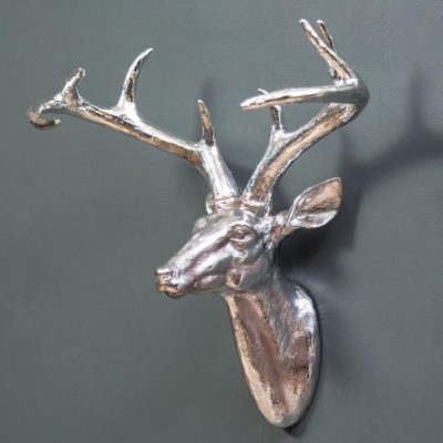 silver wall mounted sculpture of a deer bust from Dekorkart