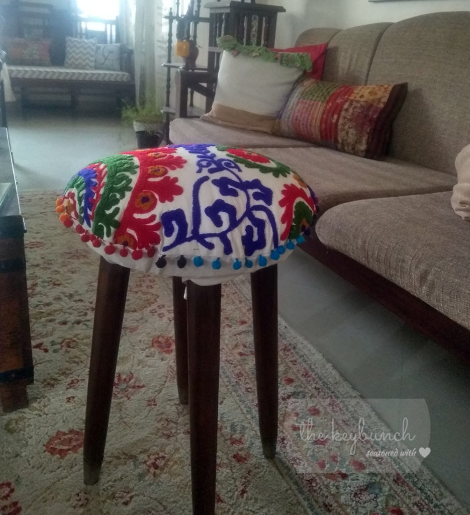 refurbished stool at the living room