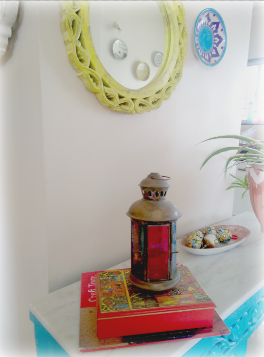 Lantern on console table
