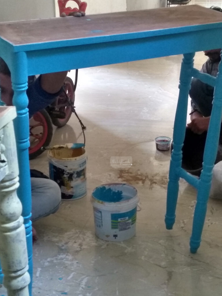 blue console table