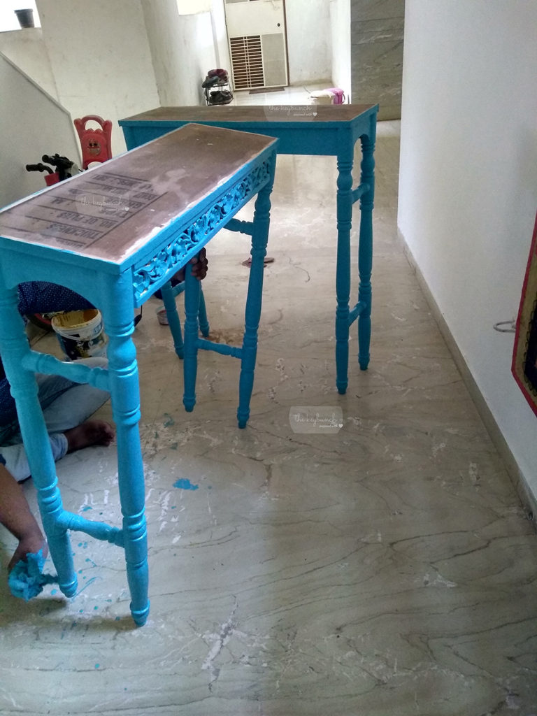 blue console table