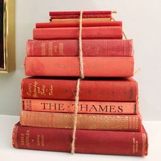 Pile of books in living coral colour