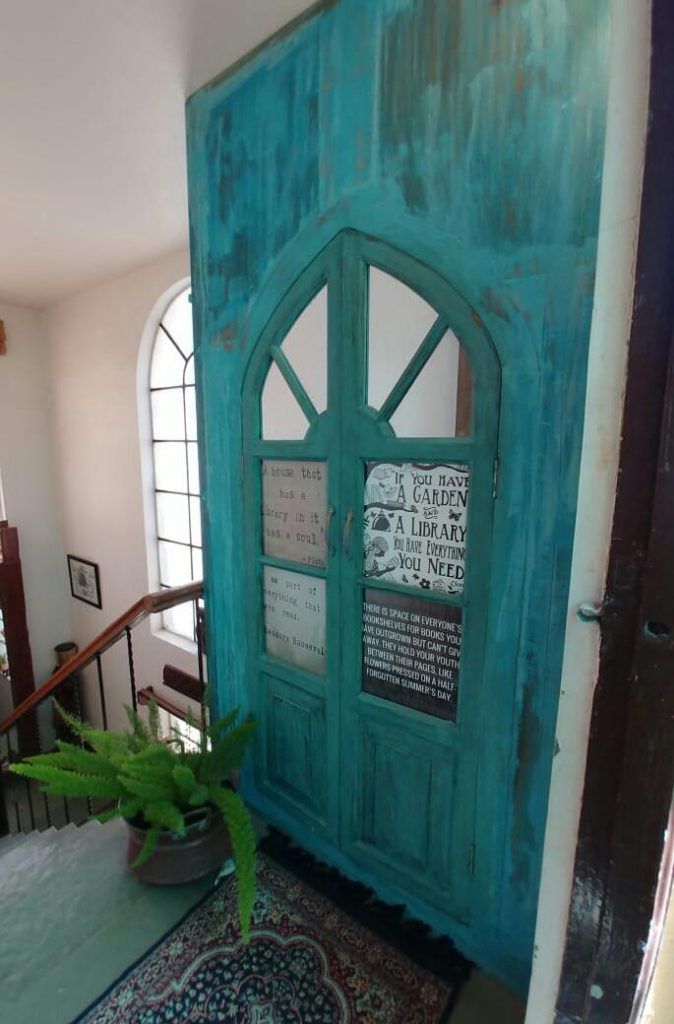 After makeover door at the library | Old church door makeover story