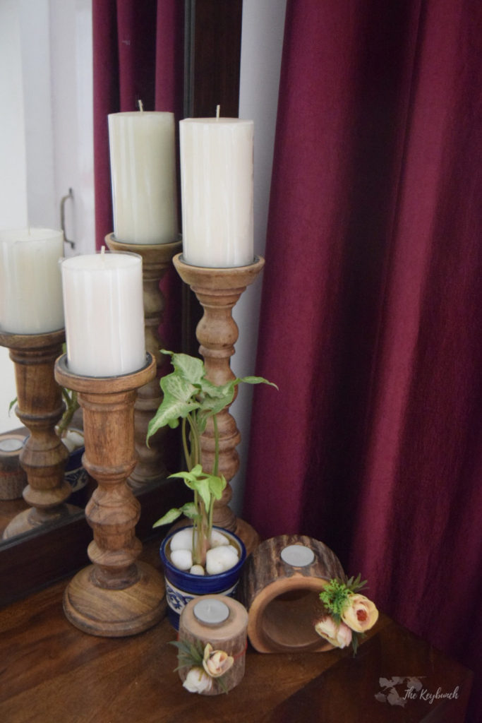 Home decor Tour by Ankita and Sitanshu’s in Lucknow - candelabra made of wood