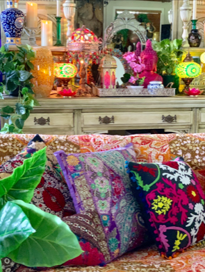 lovely cushions with different colours and textures | Martine's boho chic abode in Australia