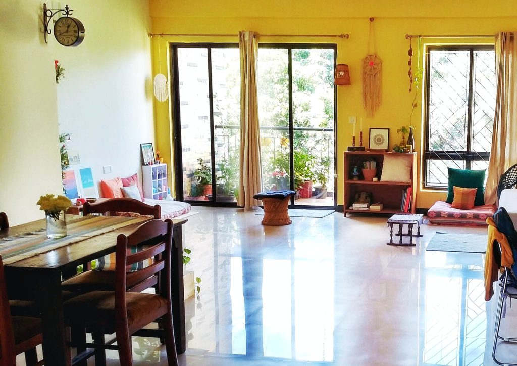 Jayati and Manali share their home tour as the science home décor - An indoor plants are placed together to create a partition between the dining and living area