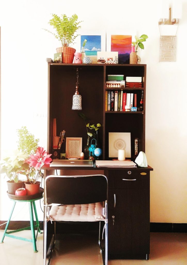 Jayati and Manali share their home tour as the science home décor - the study area fill with chair, table, books, flower and vintage