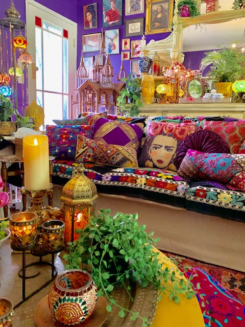 lovely cushions with different colours and textures at the living room | Martine's boho chic abode in Australia