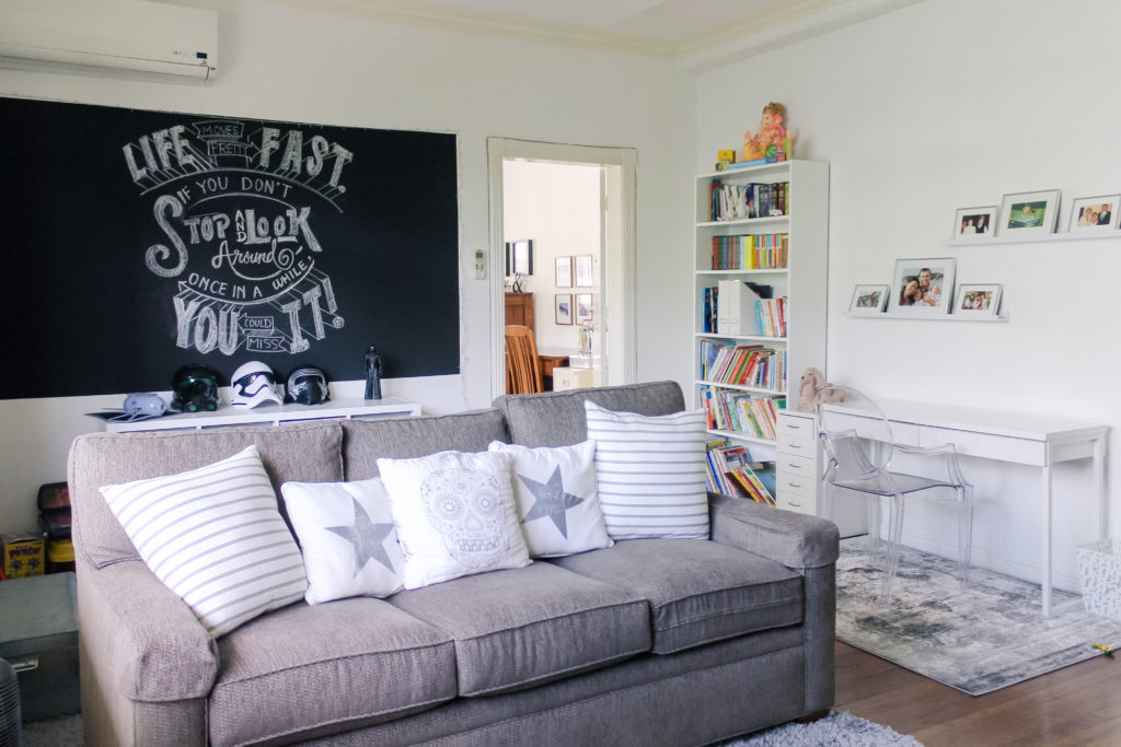 Home Tour with Kaho of Chuzai Living - a chalkboard wall décor at kids playroom and study room