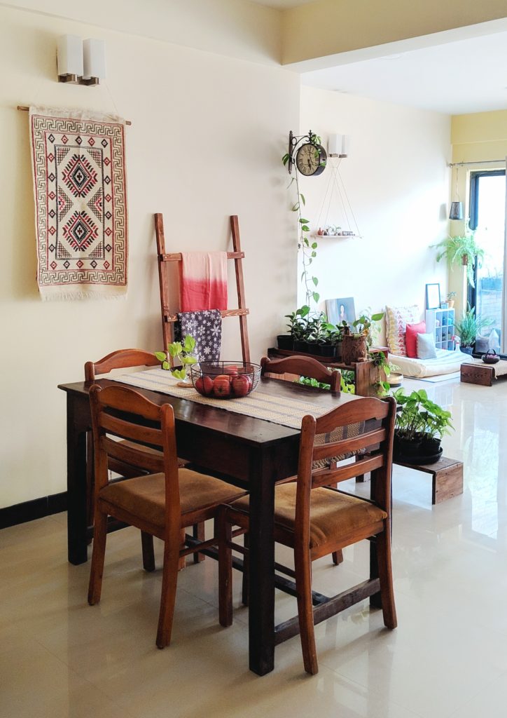 Jayati and Manali share their home tour as the science home décor - An indoor plants are placed together to create a partition between the dining and living area