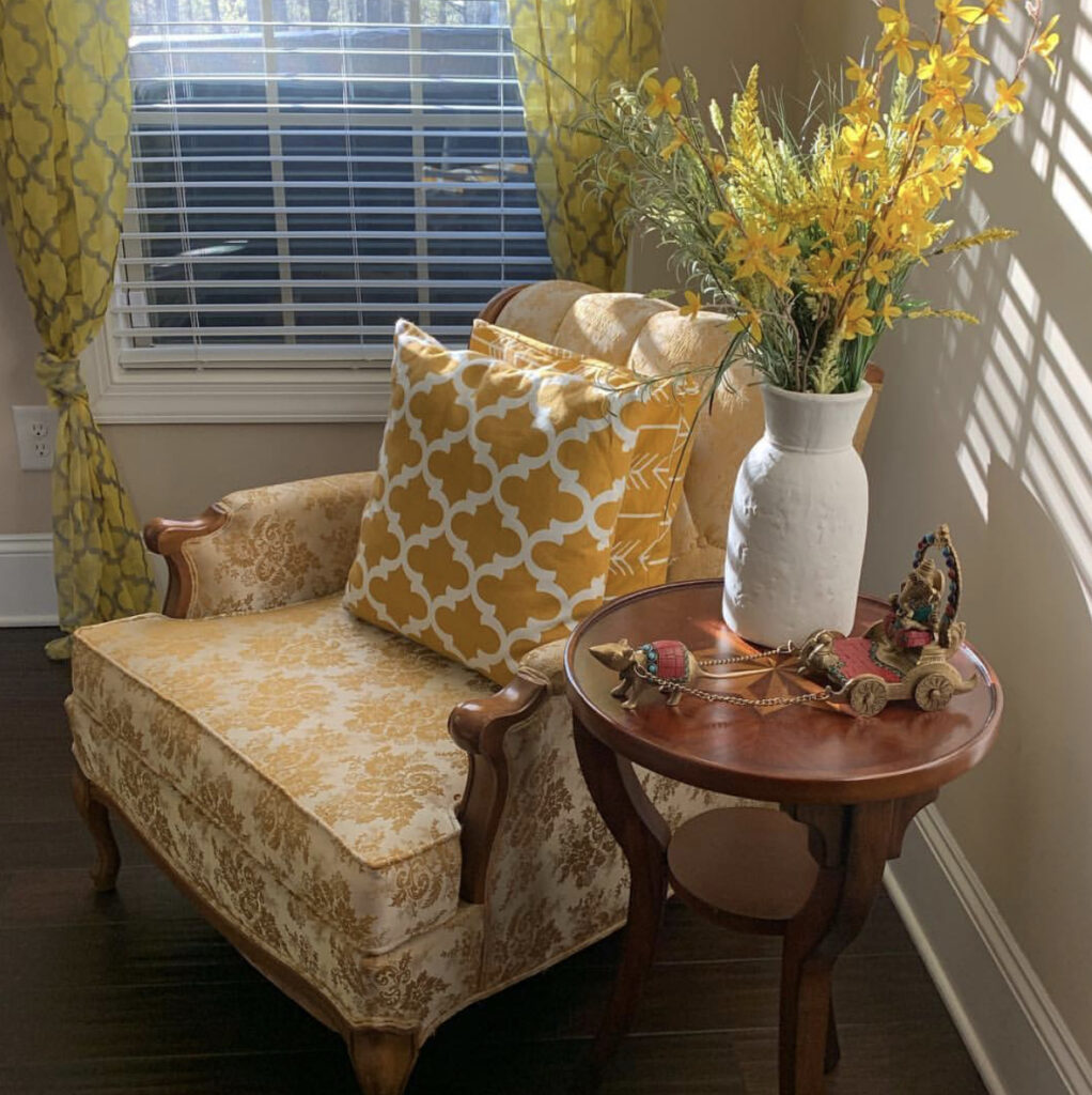 The corner of the room is filled with yellow color