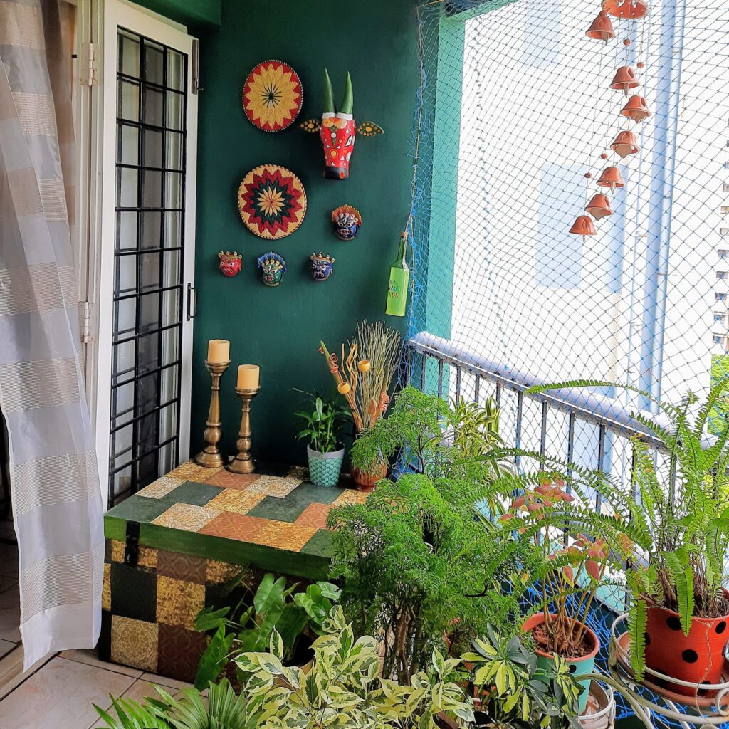 Beautiful balcony with lovely green plants and wall decor | Upasana Talukdar home tour | Thekeybunch decor