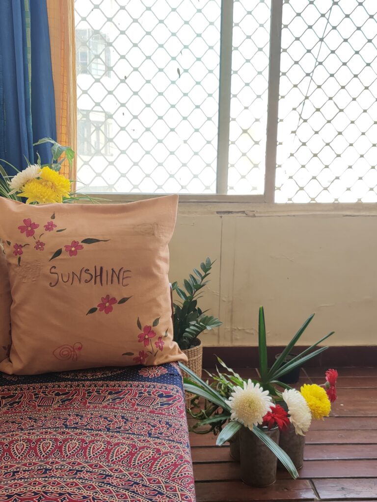 Handpainted cushion covers are pretty personal touches. | Dharitri home tour | thekeybunch decor