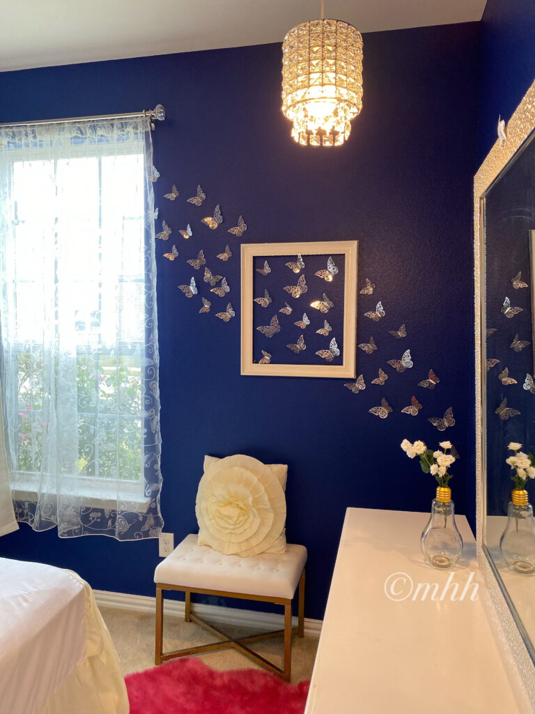 Home tour of Meena Harish | Accentuated with soft creamy white and silver accessories & soft furnishings and stuck up butterflies like they were flying out to the window